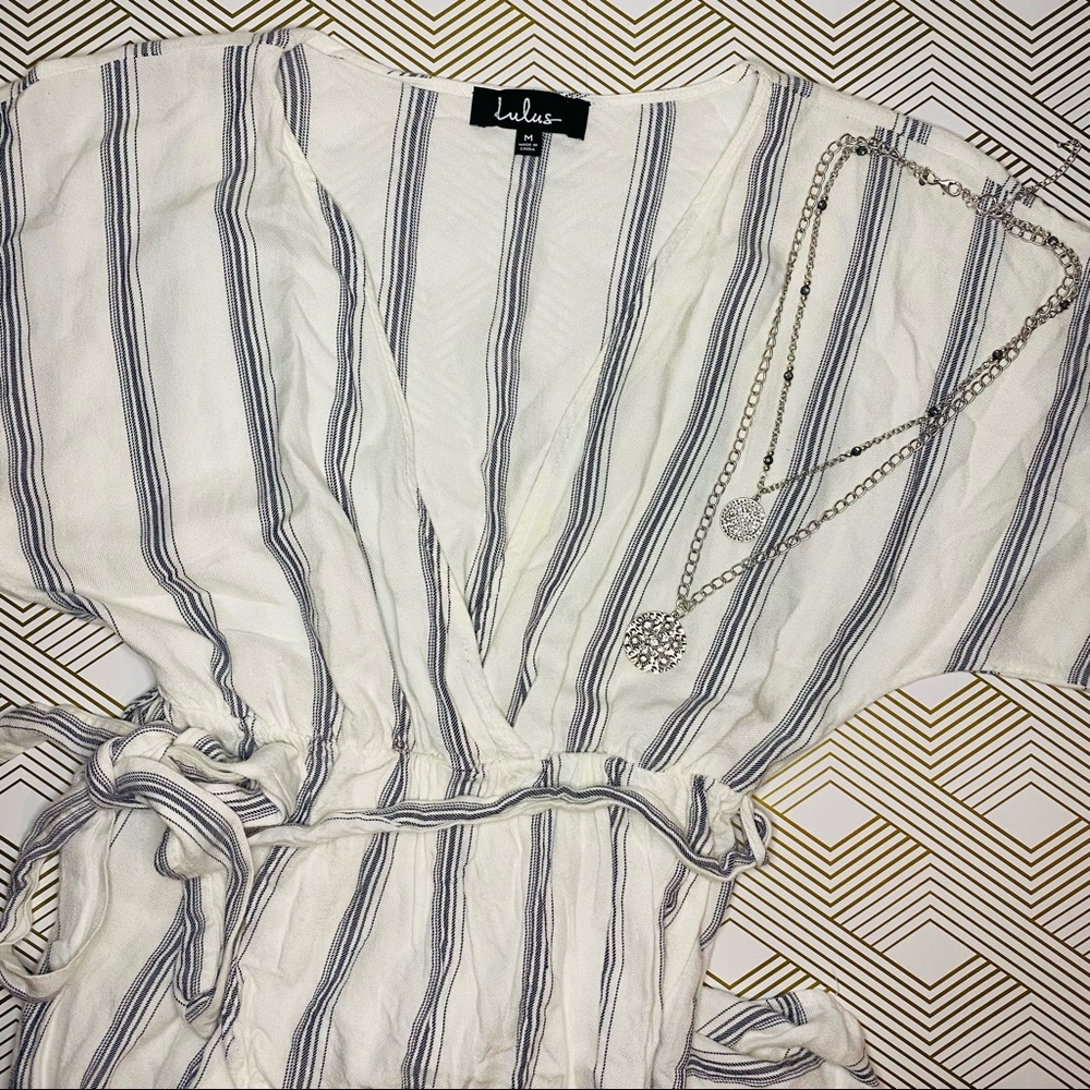 Lulus Climb Aboard Grey and White Striped Romper! - Picture 12 of 12